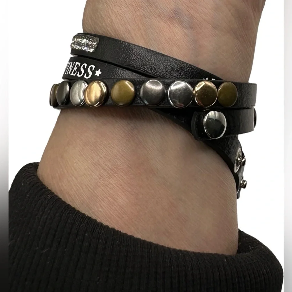 Black Leather Heart Snap Criss Cross Bracelet & Multicolor 18mm Ginger Snap NWT